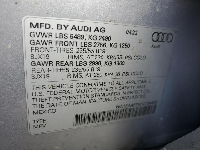 Photo 14 from auction – 2022 AUDI Q5 PREMIUM with VIN WA1EAAFY8N2104425