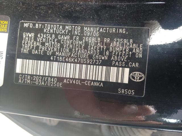 Photo 10 from auction – 2007 TOYOTA CAMRY CE with VIN 4T1BE46K47U592737