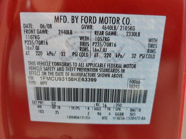 Photo 14 from auction – 2008 FORD ESCAPE XLT with VIN 1FMCU93158KE63399