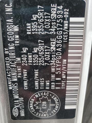 Photo 14 from auction – 2016 KIA SORENTO LX with VIN 5XYPGDA36GG175934