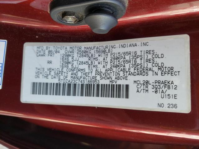Photo 14 from auction – 2004 TOYOTA SIENNA CE with VIN 5TDZA23C74S186953