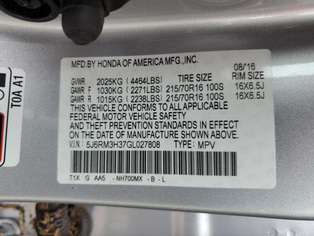 Photo 14 from auction – 2016 HONDA CR-V LX with VIN 5J6RM3H37GL027808