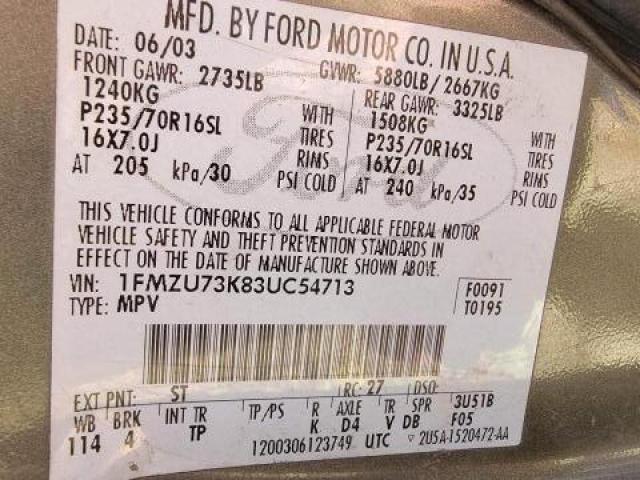 Photo 10 from auction – 2003 FORD EXPLORER X with VIN 1FMZU73K83UC54713