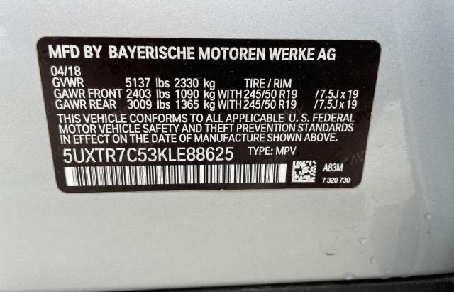 Photo 10 from auction – 2019 BMW X3 SDRIVE3 with VIN 5UXTR7C53KLE88625