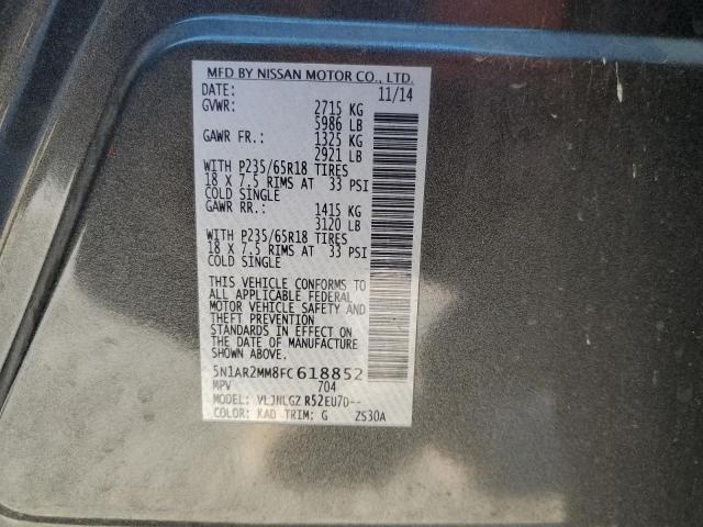 Photo 14 from auction – 2015 NISSAN PATHFINDER with VIN 5N1AR2MM8FC618852