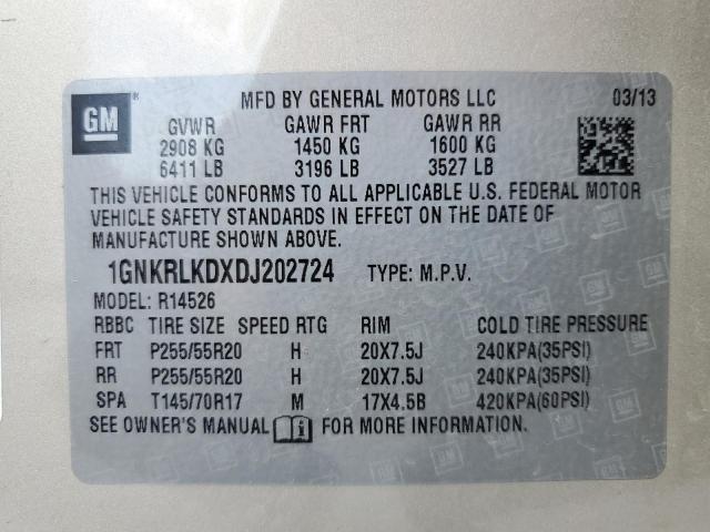 Photo 14 from auction – 2013 CHEVROLET TRAVERSE L with VIN 1GNKRLKDXDJ202724