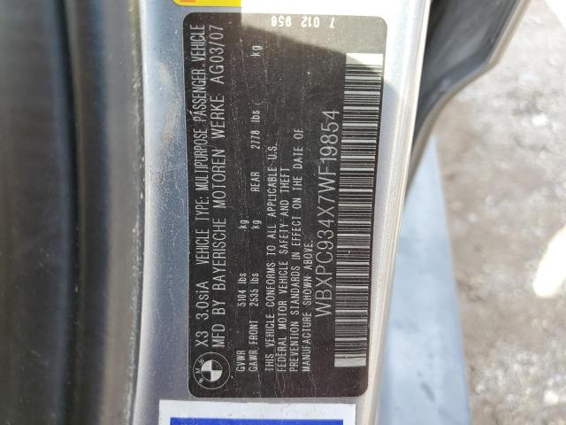 Photo 14 from auction – 2007 BMW X3 3.0SI with VIN WBXPC934X7WF19854