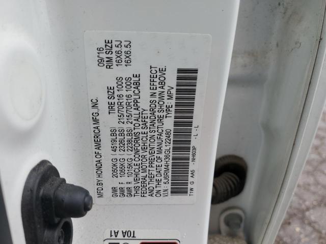 Photo 14 from auction – 2016 HONDA CR-V LX with VIN 5J6RM4H36GL122480