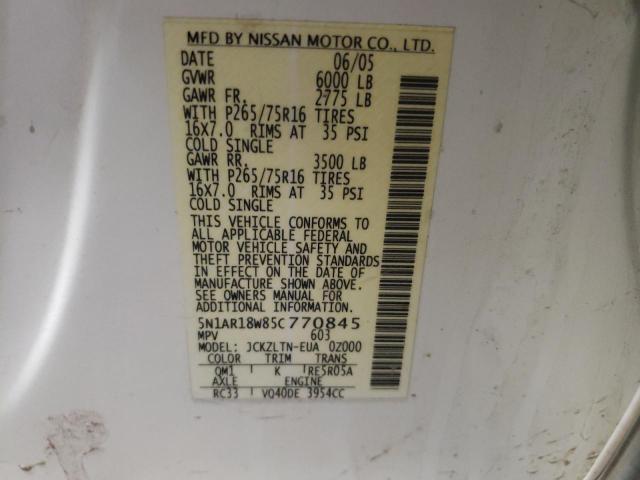 Photo 14 from auction – 2005 NISSAN PATHFINDER with VIN 5N1AR18W85C770845