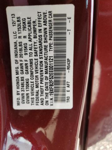 Photo 10 from auction – 2014 HONDA CIVIC LX with VIN 19XFB2F52EE001121