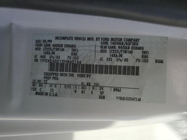 Photo 10 from auction – 2000 FTWD MOTORHOME with VIN 1FDXE40S1XHB62154