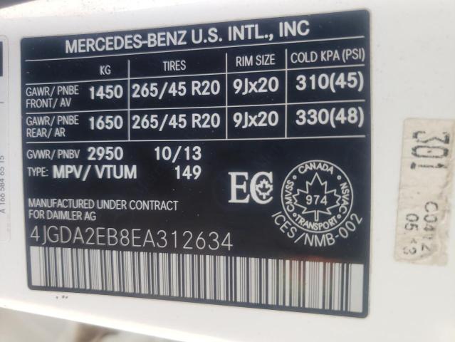 Photo 14 from auction – 2014 MERCEDES-BENZ ML 350 BLU with VIN 4JGDA2EB8EA312634