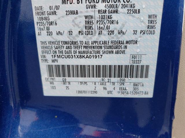 Photo 14 from auction – 2008 FORD ESCAPE XLT with VIN 1FMCU031X8KA01917