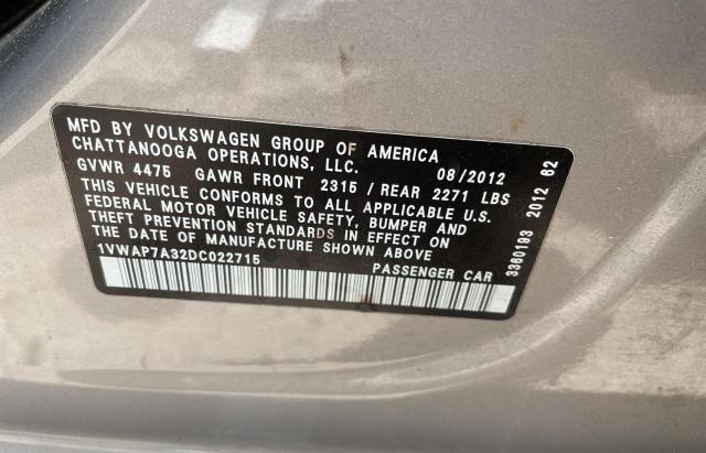 Photo 10 from auction – 2013 VOLKSWAGEN PASSAT S with VIN 1VWAP7A32DC022715