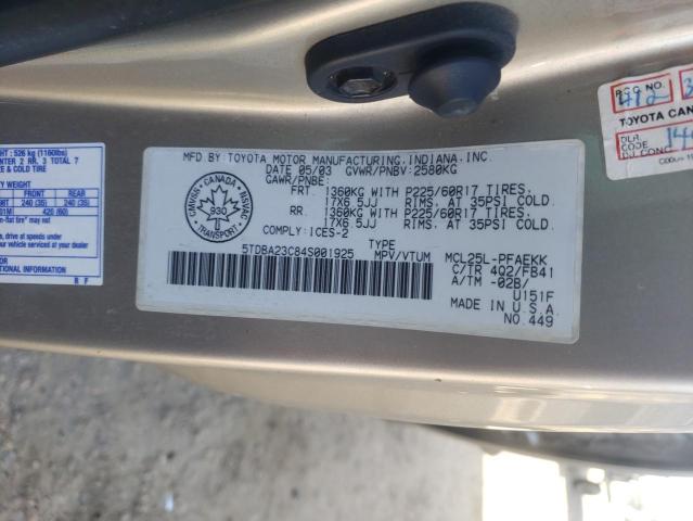 Photo 14 from auction – 2004 TOYOTA SIENNA LE with VIN 5TDBA23C84S001925