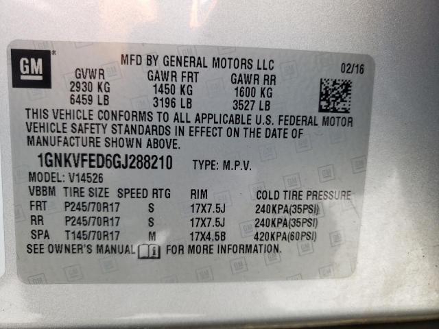 Photo 14 from auction – 2016 CHEVROLET TRAVERSE L with VIN 1GNKVFED6GJ288210