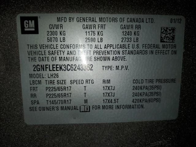 Photo 14 from auction – 2012 CHEVROLET EQUINOX LT with VIN 2GNFLEEK3C6243362