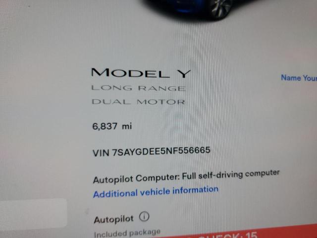 Photo 9 from auction – 2022 TESLA MODEL Y with VIN 7SAYGDEE5NF556665