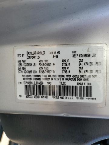 Photo 10 from auction – 2003 DODGE RAM 2500 S with VIN 3D7KU28673G701755