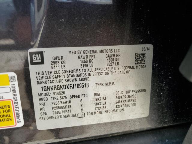 Photo 14 from auction – 2015 CHEVROLET TRAVERSE L with VIN 1GNKRGKDXFJ109518