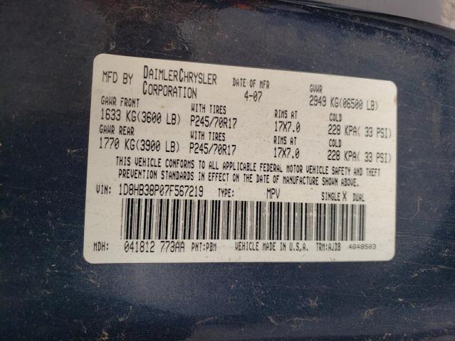 Photo 14 from auction – 2007 DODGE DURANGO SX with VIN 1D8HB38P07F567219