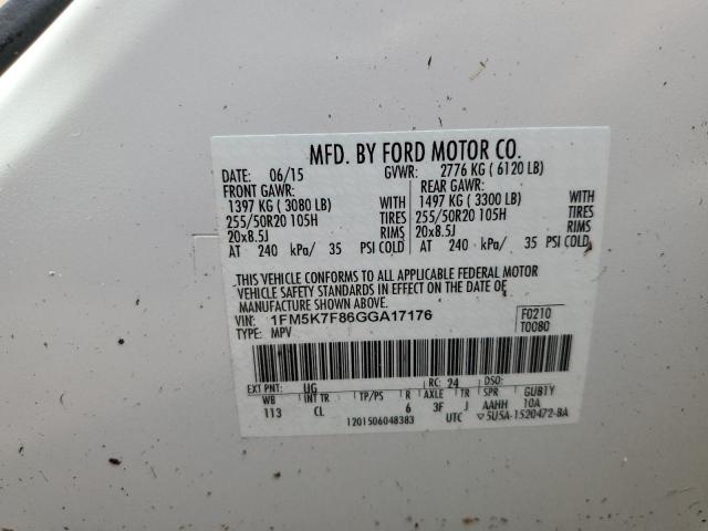 Photo 14 from auction – 2016 FORD EXPLORER L with VIN 1FM5K7F86GGA17176