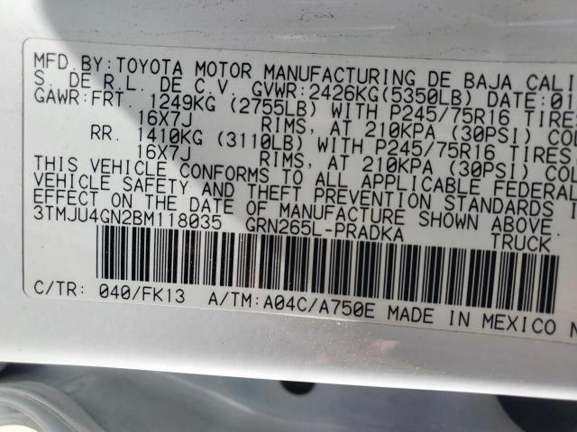 Photo 10 from auction – 2011 TOYOTA TACOMA DOU with VIN 3TMJU4GN2BM118035