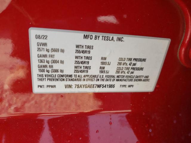 Photo 14 from auction – 2022 TESLA MODEL Y with VIN 7SAYGAEE7NF541986
