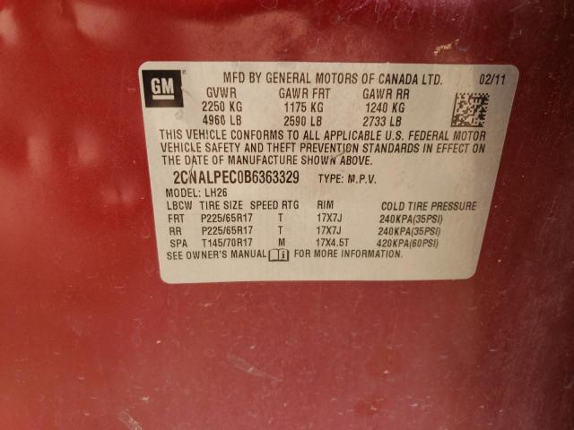 Photo 14 from auction – 2011 CHEVROLET EQUINOX LT with VIN 2CNALPEC0B6363329
