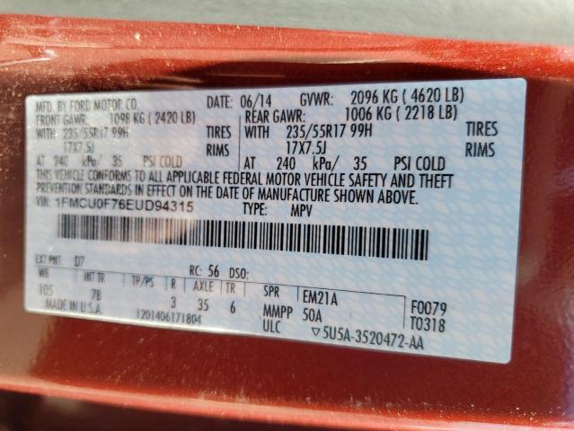 Photo 14 from auction – 2014 FORD ESCAPE S with VIN 1FMCU0F76EUD94315