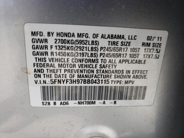 Photo 14 from auction – 2011 HONDA PILOT TOUR with VIN 5FNYF3H97BB043115
