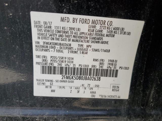 Photo 10 from auction – 2018 FORD FLEX LIMIT with VIN 2FMGK5D80JBA02638