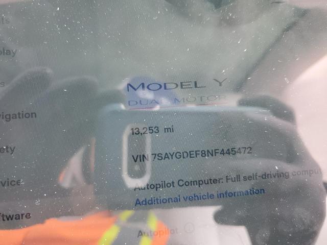 Photo 9 from auction – 2022 TESLA MODEL Y with VIN 7SAYGDEF8NF445472