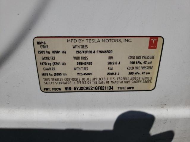 Photo 14 from auction – 2016 TESLA MODEL X with VIN 5YJXCAE21GF021134