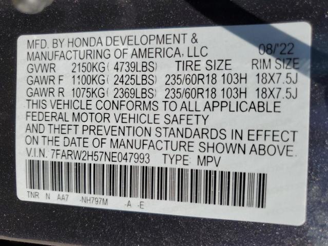 Photo 14 from auction – 2022 HONDA CR-V EX with VIN 7FARW2H57NE047993
