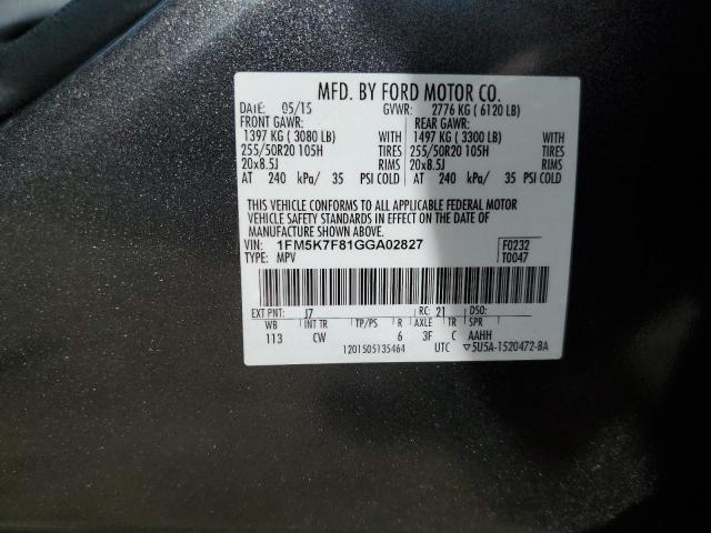 Photo 14 from auction – 2016 FORD EXPLORER L with VIN 1FM5K7F81GGA02827