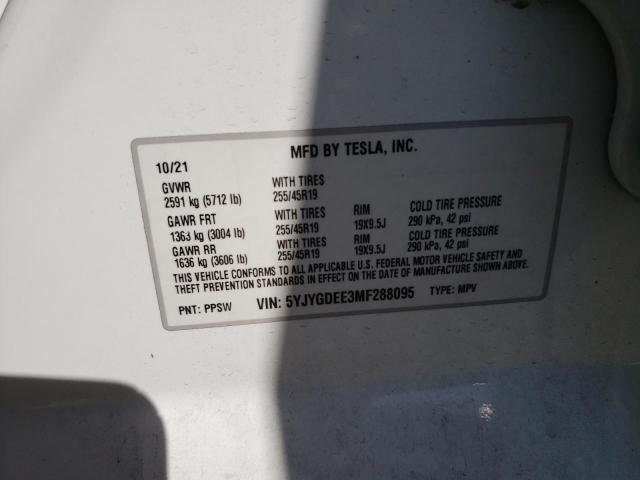 Photo 14 from auction – 2021 TESLA MODEL Y with VIN 5YJYGDEE3MF288095