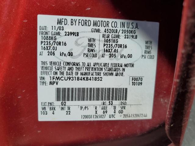 Photo 14 from auction – 2004 FORD ESCAPE XLT with VIN 1FMCU93184KB41852