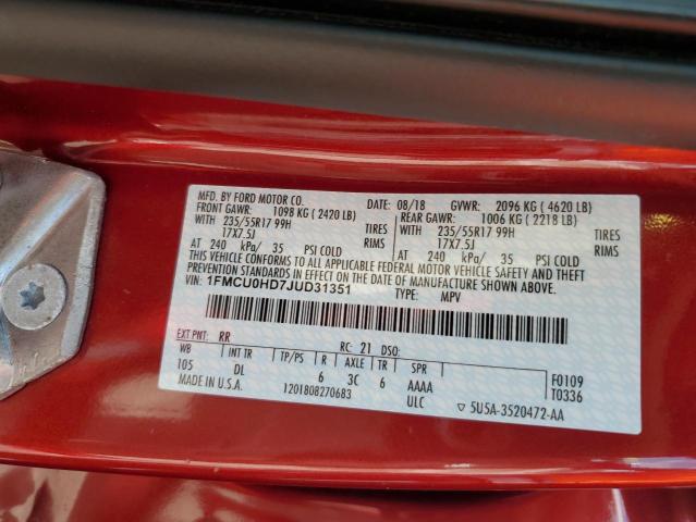 Photo 14 from auction – 2018 FORD ESCAPE SEL with VIN 1FMCU0HD7JUD31351