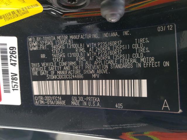 Photo 14 from auction – 2012 TOYOTA SIENNA LE with VIN 5TDKK3DC0CS244886