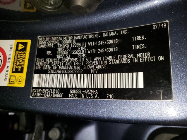 Photo 14 from auction – 2018 TOYOTA HIGHLANDER with VIN 5TDJZRFHXJS902262