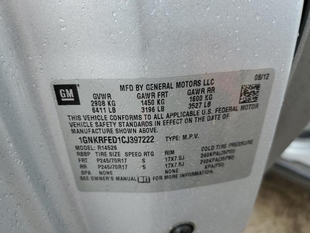 Photo 14 from auction – 2012 CHEVROLET TRAVERSE L with VIN 1GNKRFED1CJ397222