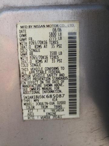 Photo 14 from auction – 2006 NISSAN PATHFINDER with VIN 5N1AR18U56C685087
