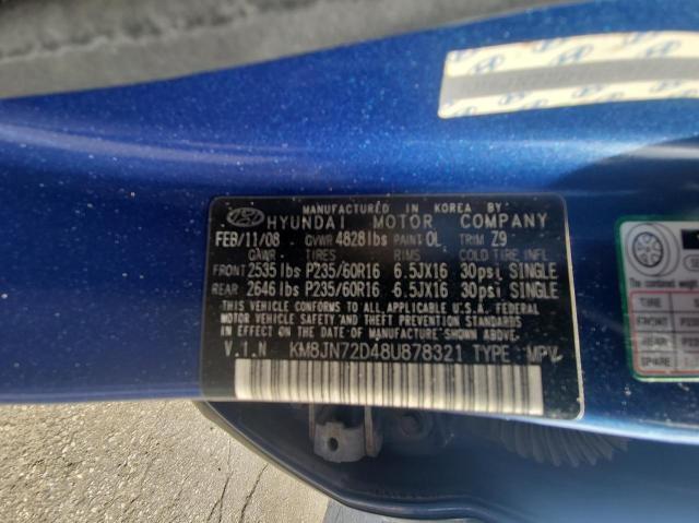 Photo 10 from auction – 2008 HYUNDAI TUCSON SE with VIN KM8JN72D48U878321