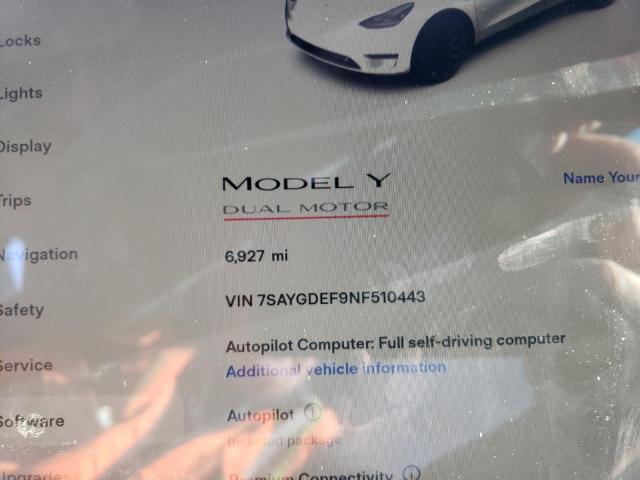 Photo 9 from auction – 2022 TESLA MODEL Y with VIN 7SAYGDEF9NF510443