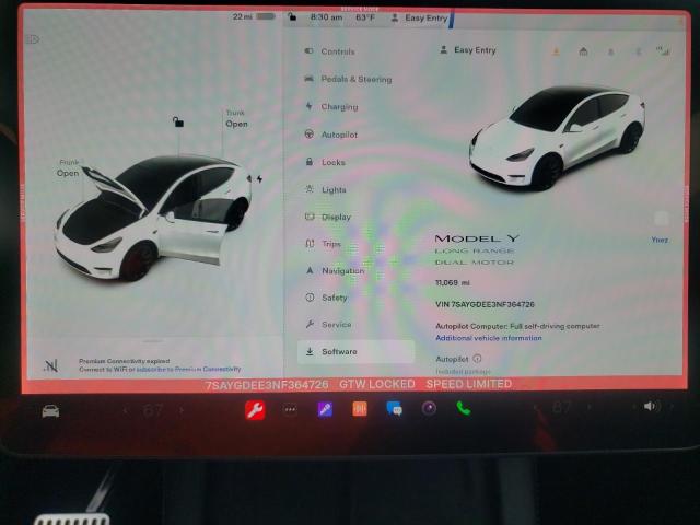 Photo 9 from auction – 2022 TESLA MODEL Y with VIN 7SAYGDEE3NF364726