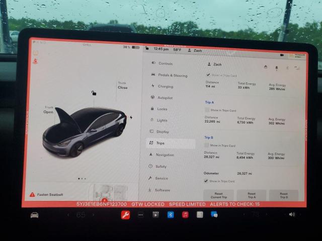 Photo 9 from auction – 2022 TESLA 3 with VIN 5YJ3E1EB6NF123700