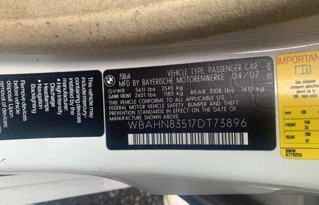 Photo 10 from auction – 2007 BMW 750 with VIN WBAHN83517DT73896