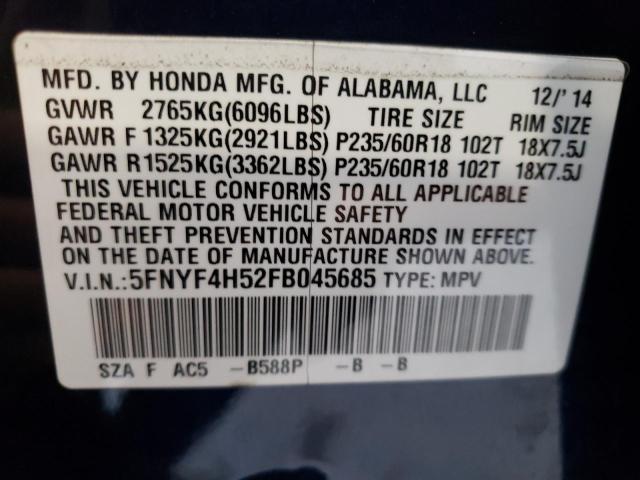 Photo 14 from auction – 2015 HONDA PILOT EXL with VIN 5FNYF4H52FB045685