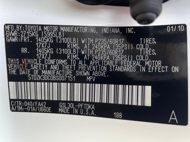 Photo 10 from auction – 2011 TOYOTA SIENNA with VIN 5TDZK3DC0BS007151